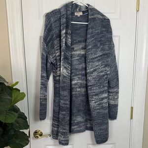 LOFT Blue and Gray Patterned Cardigan